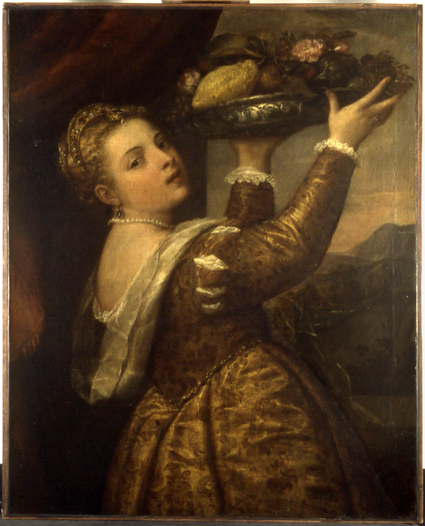 Tizian - Das Mädchen mit Fruchtschale - vergrößerte Ansicht