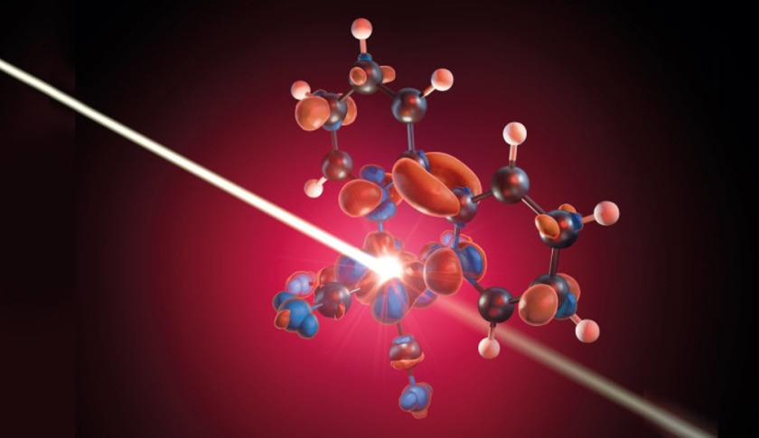 Das Bild zeigt einen Rntgenpuls der die Delokalisierung von Eisen 3d-Elektronen auf anliegende Liganden untersucht. - vergrerte Ansicht