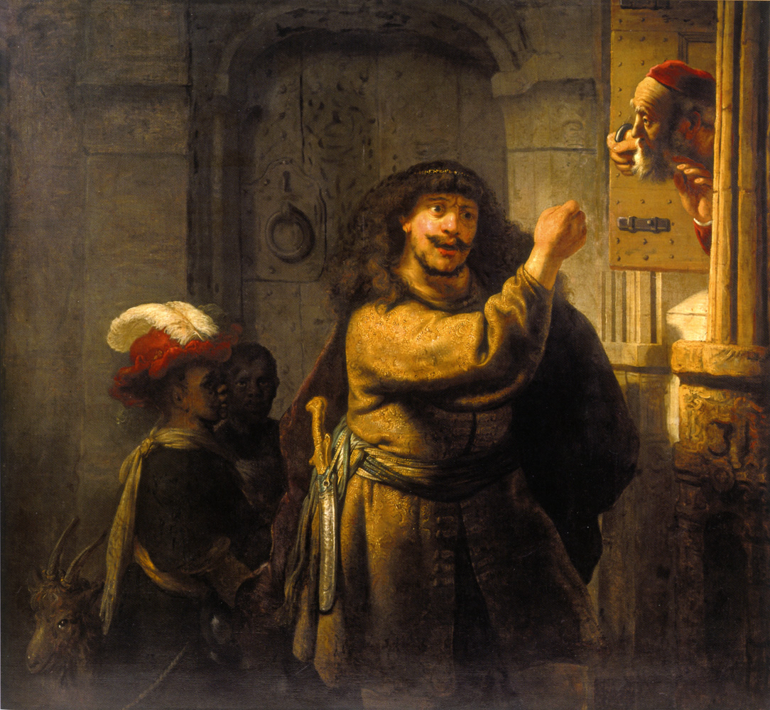 Rembrandt und Werkstatt, Simson bedroht seinen Schwiegervater - vergrerte Ansicht