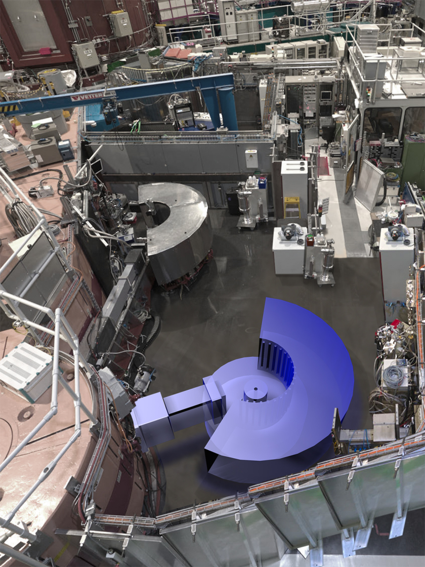 Zwei Pulverdiffraktometer nebeneinander: Das hochaufl&ouml;sende Strukturpulverdiffraktometer SPODI (oben) in der MLZ-Experimentierhalle wird k&uuml;nftig FIREPOD als Nachbarinstrument erhalten.