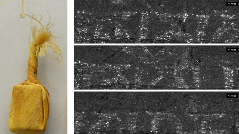 The unrolled strip is slightly longer than 80 cm. &lsquo;Om mani padme hum&rsquo; appears on the unrolled strip.