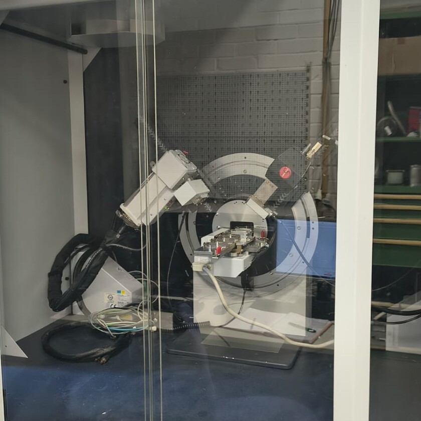 An X-ray diffractometer, a powerful tool used for the analysis of the crystal lattice.