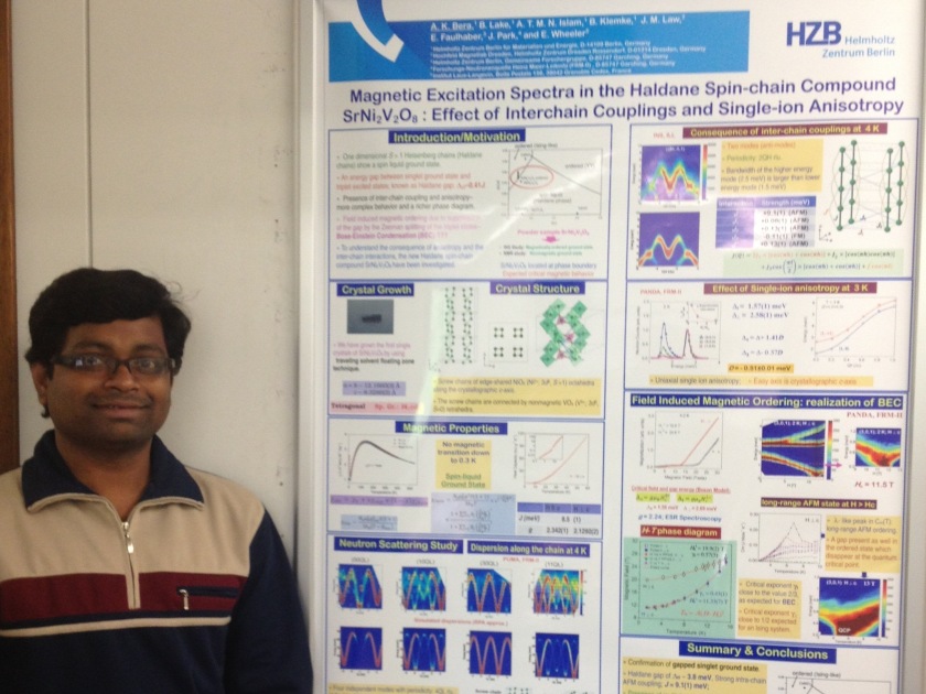 Dr. Anup Kumar Bera from the department of Quantum Phenomena in Novel Materials convinced the committee with his poster about  Haldane chains.  