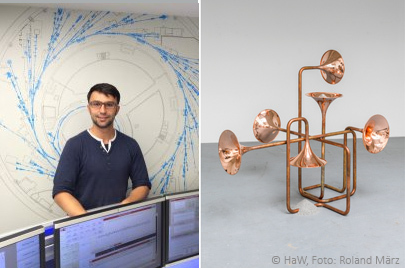 Kunst und Wissenschaft - ein inspirierendes Duo. Physiker Paul Goslawski (HZB) tr&auml;gt bei der Ausstellung der K&uuml;nstlerin Alicja Kwade vor.