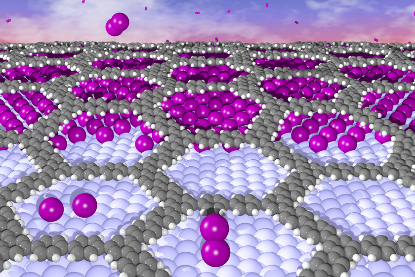 The illustration shows how iodine (purple) is embedded between the organic layer and the metal, thus reducing adhesion. 