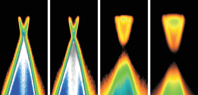 Der Bismut-Anteil nimmt von 0% (links) auf 2,2% (rechts) zu. Dadurch entsteht eine so genannte Bandl&uuml;cke in den Energieniveaus der Elektronen, zeigen die Messungen an BESSY II. </p>
<p>