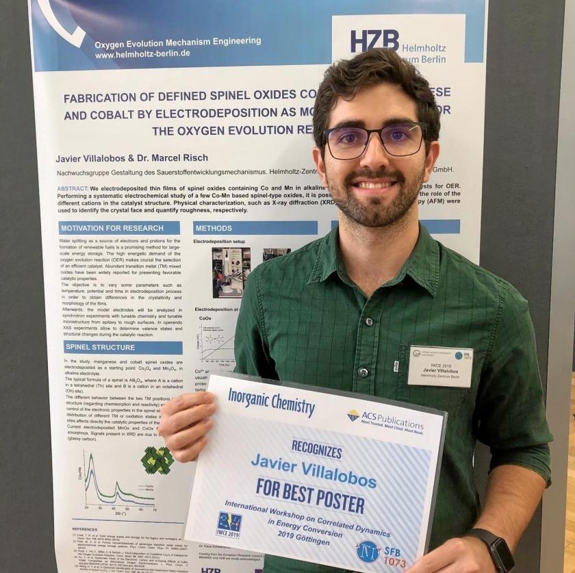 Congratulation to Javier Villalobos from the Young Investigator Group <br />Oxygen Evolution Mechanism Engineering at HZB.