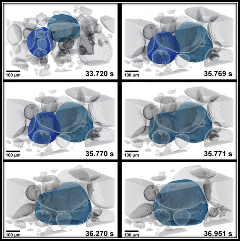 Such metal foams based on aluminium alloys are being investigated as lightweight materials, for example for the construction of electric cars. The morphology, size and cross-linking of the bubbles are important to achieve the desired mechanical properties such as strength and stiffness in large components.