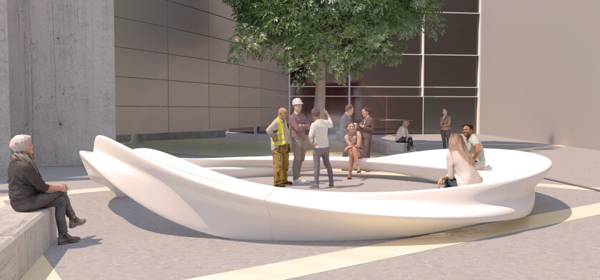The first prize went to Peter Sandhaus, an artist based in Berlin, for his "Neuron Accelerator": a curvy, ring-shaped sculpture that invites people to sit down and exchange ideas. The sculpture, made of white, matt-finished concrete, will be placed in front of the entrance to BESSY II.