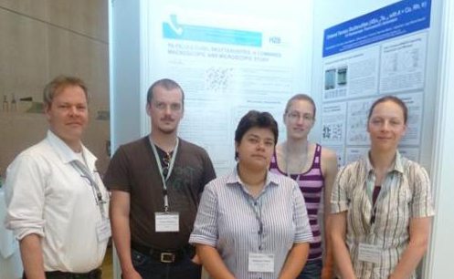 HZB Group at the ICT/ECT2015. From left to right: Dr. Klaus Habicht (Head of the Department for Methods for Characterization of Transport Phenomena in Energy Materials), Dr. Tommy Hofmann, Dr. Katharina Fritsch, Dr. Britta Willenberg, Dr. Katrin Meier-Kirchner
