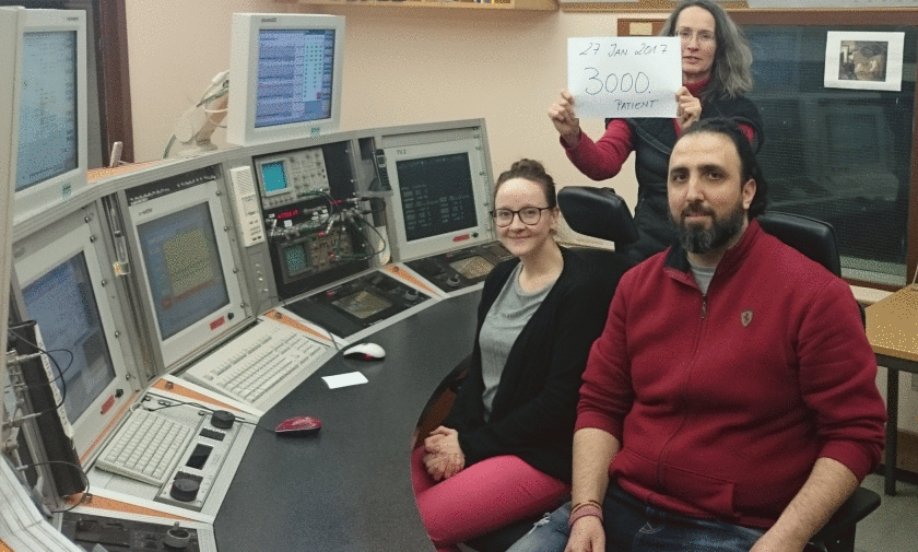 The team in the control room of the accelerator facility at HZB monitoring the proton beam. Photo