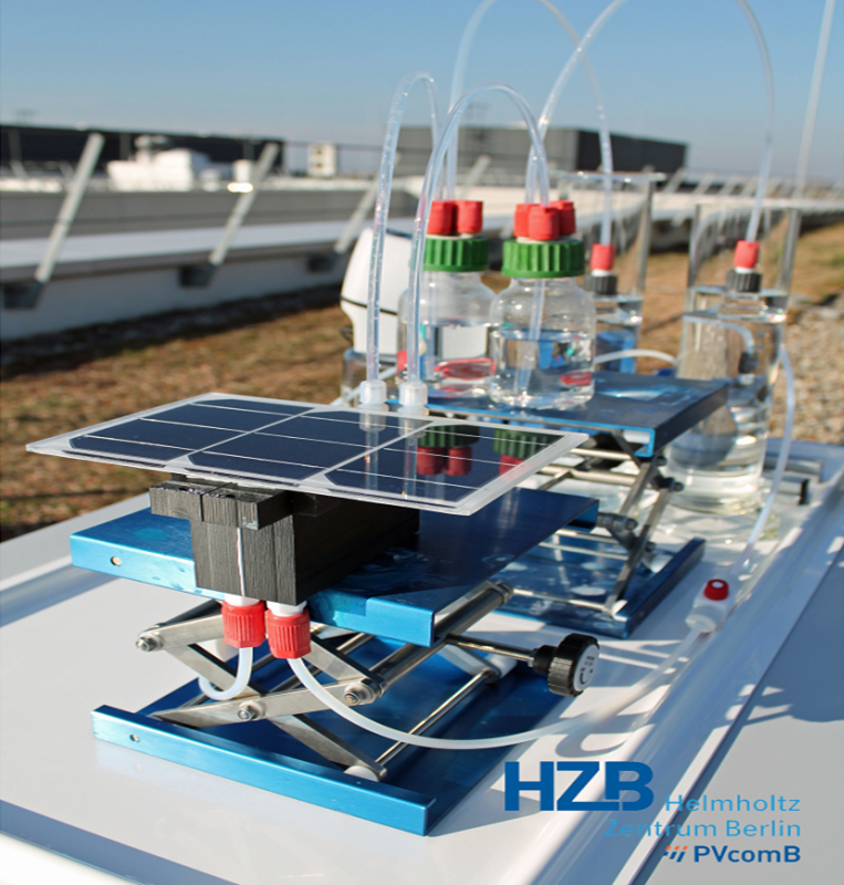 Integrated PV-EC device during performance tests in the outdoor test bed for realistic operating condition.