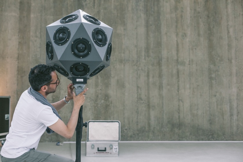 &nbsp;Gerriet K. Sharma is setting up the icosahedral loudspeaker, photo: Kristijan Smok (izlog)