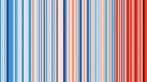 <p>Die Grafik visualisiert die Durchschnittstemperatur f&uuml;r Deutschland zwischen 1881 und 2017; jeder Streifen steht f&uuml;r ein Jahr, Basis ist der Datensatz des DWD.</p>