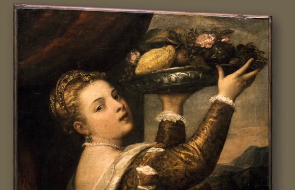 Detail aus dem Tizian-Gemlde 'Mdchen mit Fruchtschale'